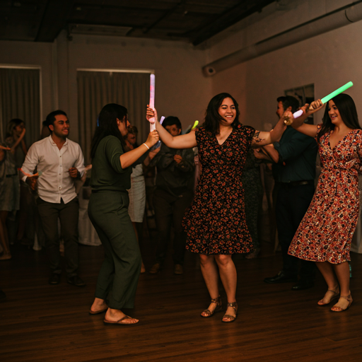 People dancing with glow sticks at a party